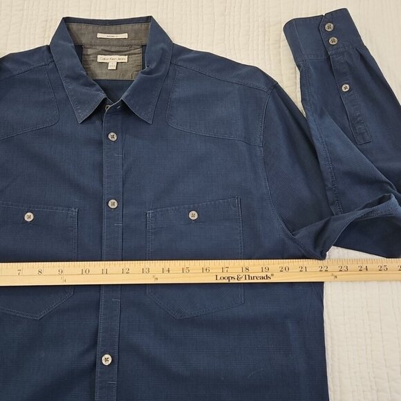 Calvin Klein Jeans Shirt Men's L Navy Blue Plaid Button Down Pockets EUC Luxe - Picture 9 of 15